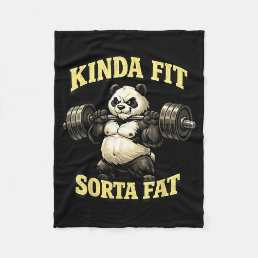 Funny gym panda_ kinda fit sorta fat weightlifting フリースブランケット (正面)