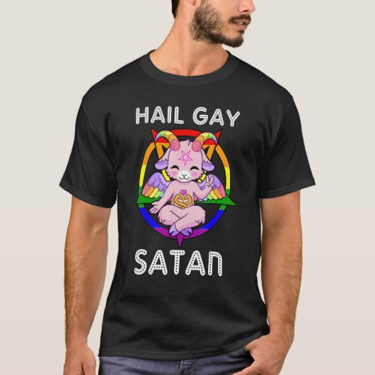 Funny Hail Gay Satan LGBT Goth Gay Pride Baphomet Tシャツ (正面)