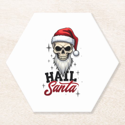 Funny Hail Santa Claus Skull Skeleton Antichrist C ペーパーコースター (正面)