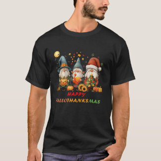 Funny Hallothanksmas Gnomes Happy Hallowthanksmas  Tシャツ