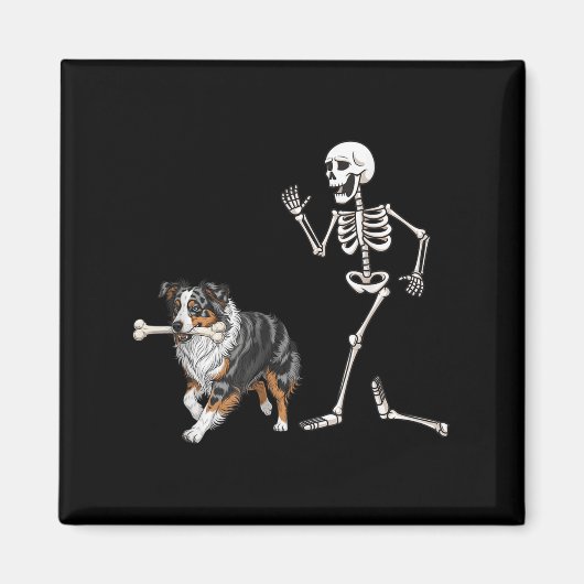 Funny Halloween Australian Shepherd And Skeleton  マグネット (正面)