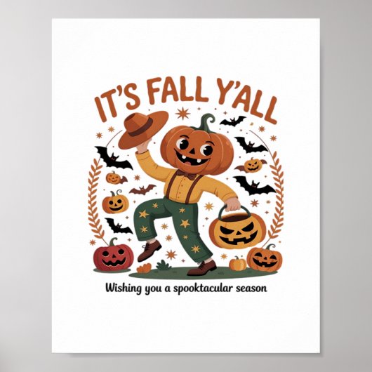 Funny Halloween Autumn Cute It’s Fall Y’all Pumpki ポスター (正面)