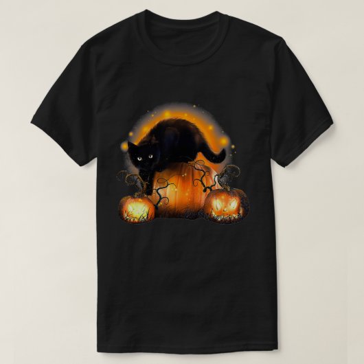 Funny Halloween Black Cat And Pumpkin JackOLantern Tシャツ (デザイン正面)
