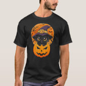 Funny Halloween Black Cat Pumpkin Witch Hat Moon C Tシャツ (正面)