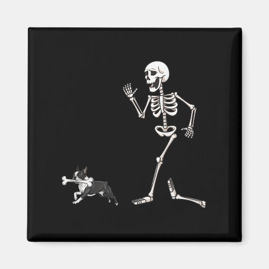 Funny Halloween Boston Terrier And Skeleton  マグネット (正面)