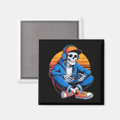 Funny Halloween Boys Men Kids Skeleton Video Gamin マグネット (正面/裏面)