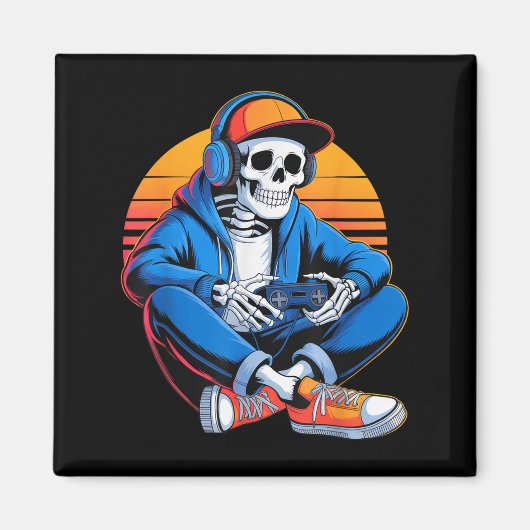 Funny Halloween Boys Men Kids Skeleton Video Gamin マグネット (正面)