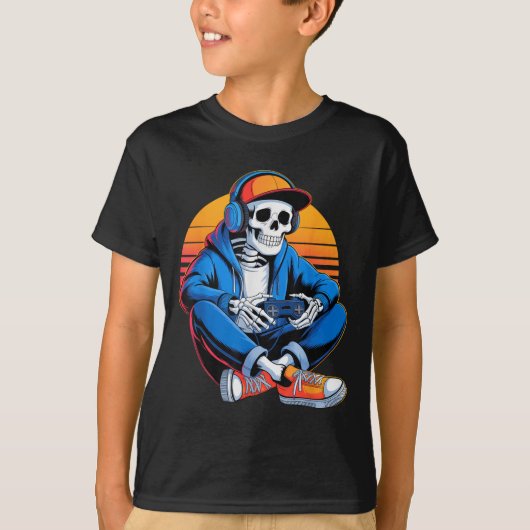 Funny Halloween Boys Men Kids Skeleton Video Gamin Tシャツ (正面)