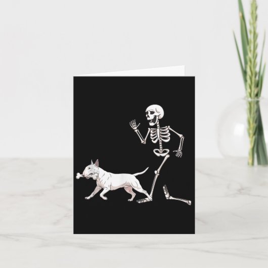 Funny Halloween Bull Terrier And Skeleton  カード (正面)