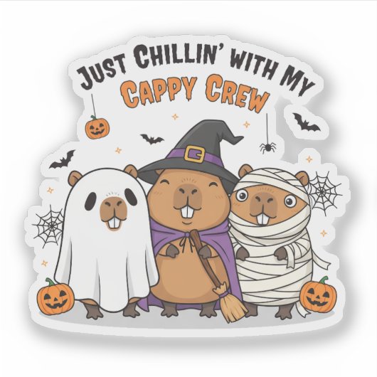 Funny Halloween Capybara Cute “Cappy Crew” Cartoon シール (正面)