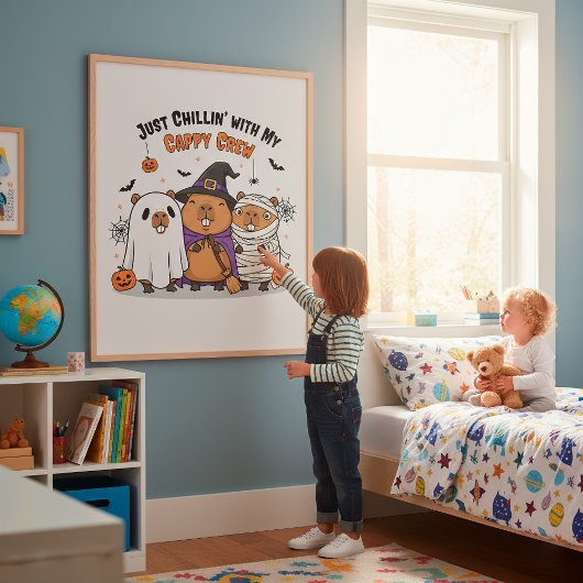 Funny Halloween Capybara Cute Cappy Crew Wall Art ポスター