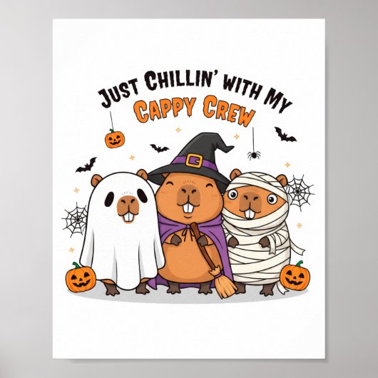 Funny Halloween Capybara Cute Cappy Crew Wall Art ポスター (正面)