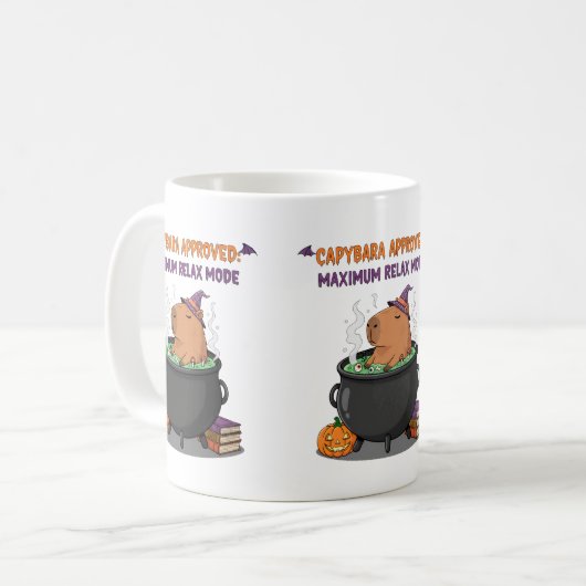 Funny Halloween Capybara Witch Wizard Cauldron コーヒーマグカップ (正面左)