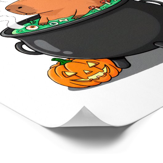 Funny Halloween Capybara wizard Witch Cauldron ポスター (角)