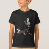 Funny Halloween Cardigan Welsh Corgi And Skeleton  Tシャツ (正面)