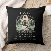 Funny Halloween Cat and Ghost Throw Pillow クッション (ブランケット)