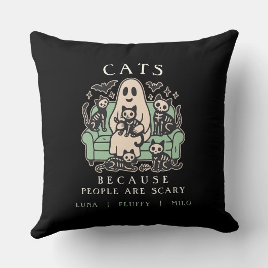 Funny Halloween Cat and Ghost Throw Pillow クッション (裏面)