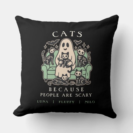 Funny Halloween Cat and Ghost Throw Pillow クッション (正面)