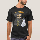 Funny Halloween Cat Grim Reaper Ghost Angle Kitten Tシャツ (正面)