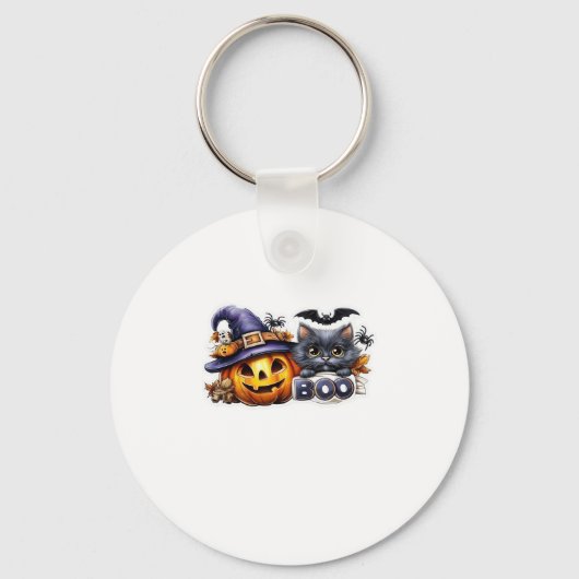 Funny Halloween Cat Sticker � Witch Hat, Pumpkin a キーホルダー (正面)