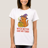 Funny Halloween Cat Witch T-Shirt  Tシャツ (正面)