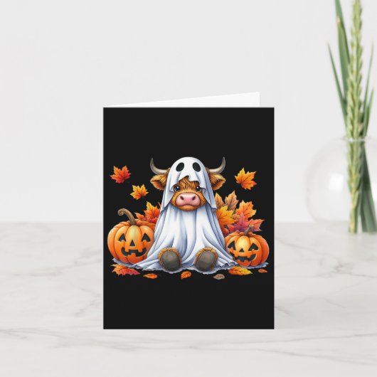 Funny Halloween Cow Ghost Spooky Pumpkin Hello Fal カード (正面)