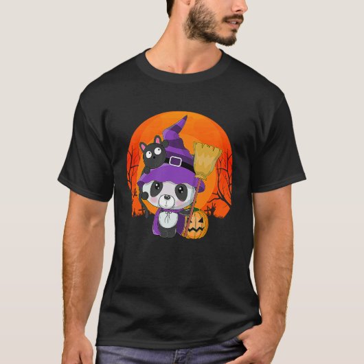 Funny Halloween Cute Panda Kitty Cat Witch Costume Tシャツ (正面)