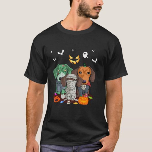 Funny Halloween Dachshund Halloweiner Dog Lover Mo Tシャツ (正面)