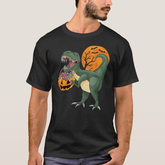Funny Halloween Dinosaur Pumpkin Scary T Rex Boy K Tシャツ (正面)