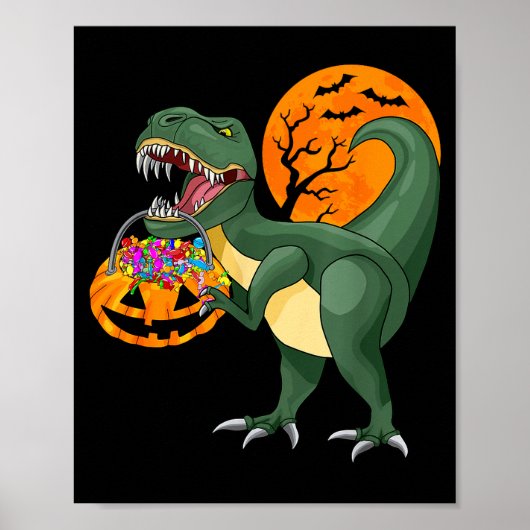 Funny Halloween Dinosaur Pumpkin Y T Rex Boys Kids ポスター (正面)