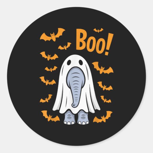 Funny Halloween Elephant Boo Ghost Costume Bats  ラウンドシール (正面)
