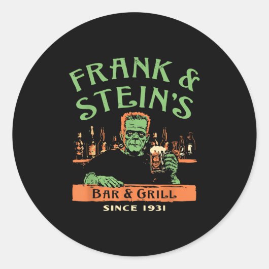 Funny Halloween Frank And Stein's Bar Grill ラウンドシール (正面)