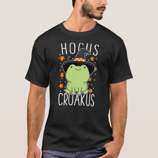 Funny Halloween Frog Cute Hocus Croakus Witch Hat Tシャツ (正面)