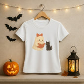 Funny Halloween Ghost Cat Reading Tシャツ