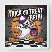 Funny Halloween Ghost & Pumpkins スクエア壁時計 (正面)