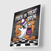 Funny Halloween Ghost & Pumpkins スクエア壁時計 (傾斜)