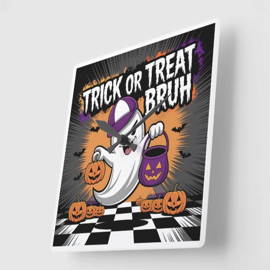 Funny Halloween Ghost & Pumpkins スクエア壁時計 (傾斜)