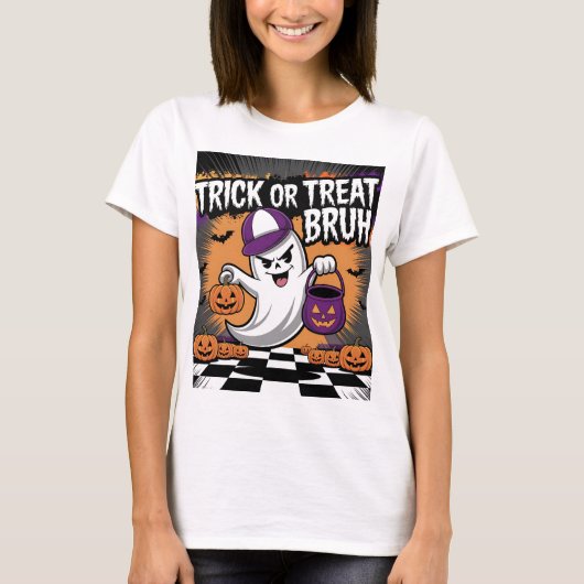 Funny Halloween Ghost & Pumpkins Tシャツ (正面)
