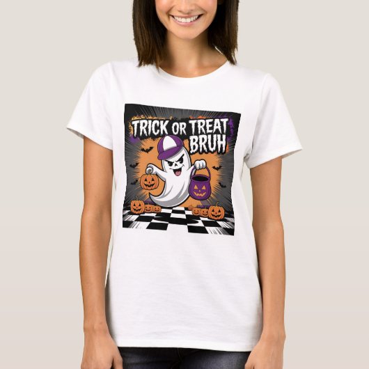 Funny Halloween Ghost & Pumpkins Tシャツ (正面)
