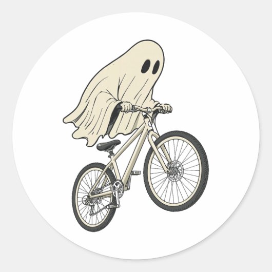 Funny Halloween Ghost Riding Bike Mountain Biking  ラウンドシール (正面)