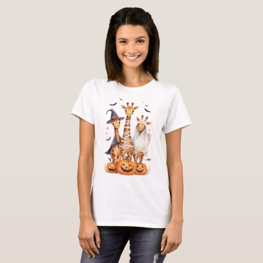 Funny Halloween Giraffe T-Shirt – Boo, Mummy & Wit Tシャツ (正面フル)