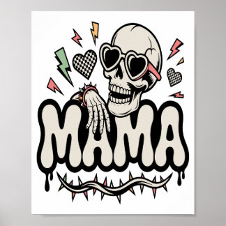 Funny Halloween Mama Cool Skull ポスター