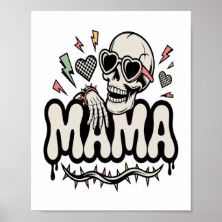 Funny Halloween Mama Cool Skull ポスター