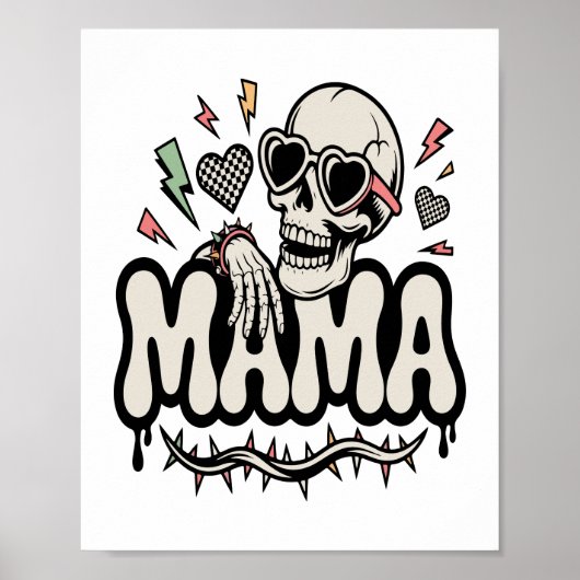 Funny Halloween Mama Cool Skull ポスター (正面)
