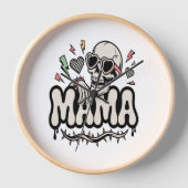 Funny Halloween Mama Cool Skull 壁時計 (正面)