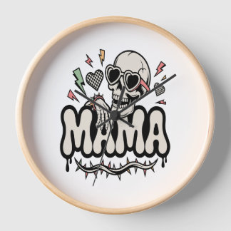 Funny Halloween Mama Cool Skull 壁時計