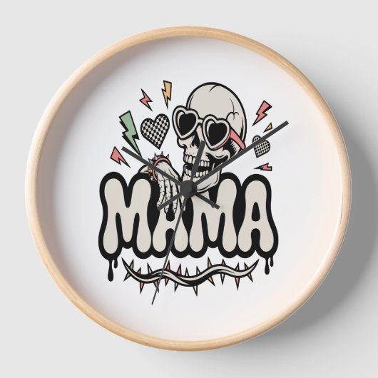 Funny Halloween Mama Cool Skull 壁時計 (正面)