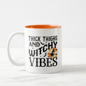 Funny Halloween Mug With Black Witch & Full Moon ツートーンマグカップ (左)