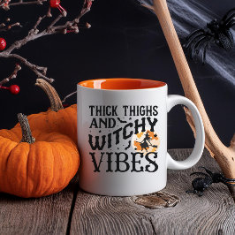 Funny Halloween Mug With Black Witch & Full Moon ツートーンマグカップ