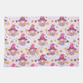 Funny Halloween Pattern with Pumpkins and witch  キッチンタオル (横)